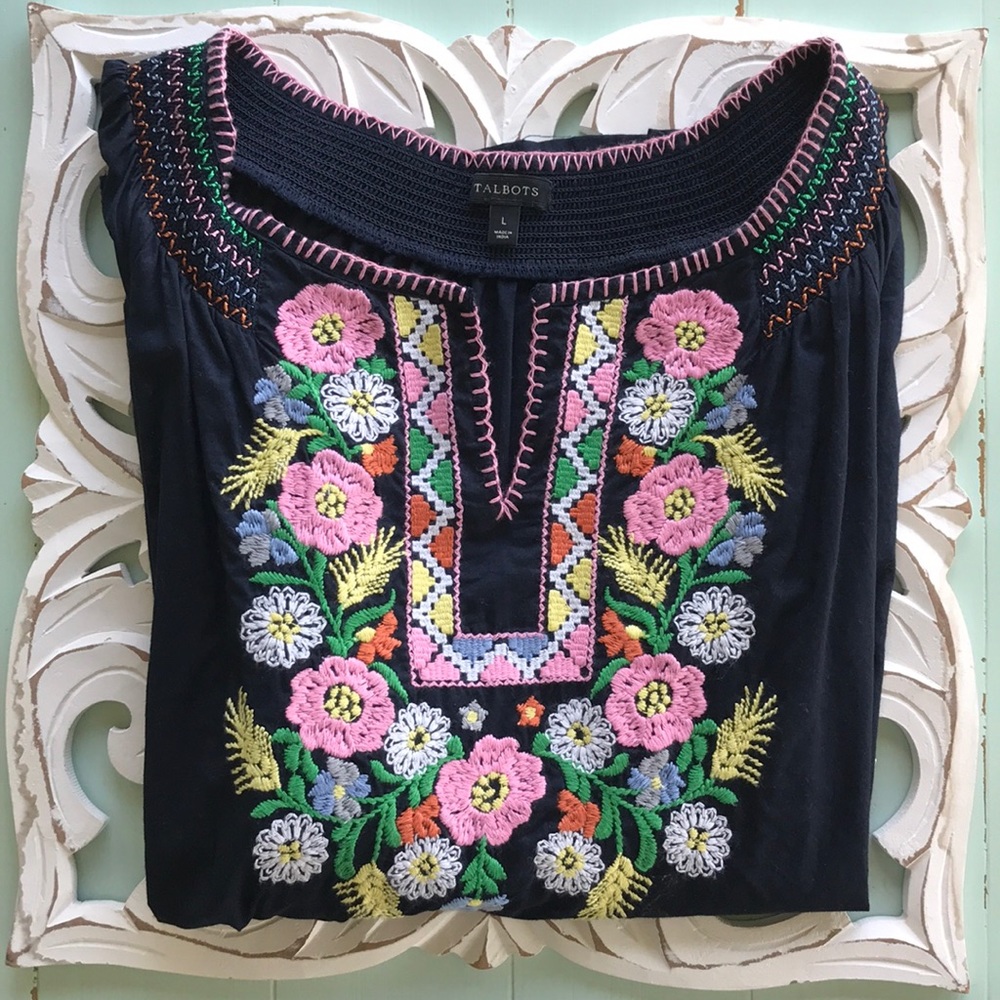 Talbots Embroidered/Smocking Blouse